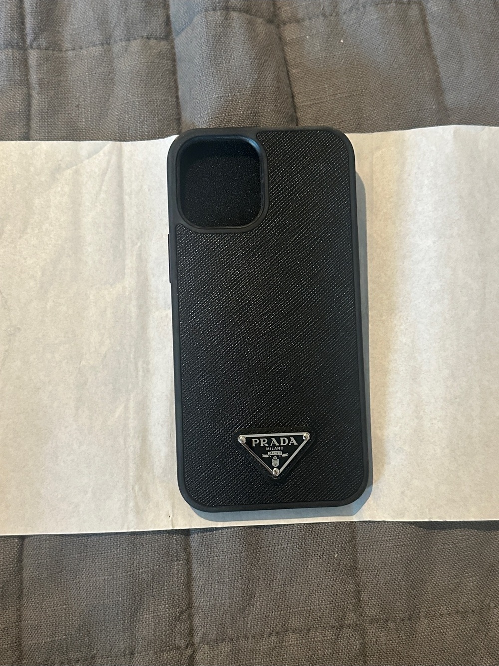 Iphone X Pro Max Prada Black Saffiano Leather Phone Case with Triangle Logo